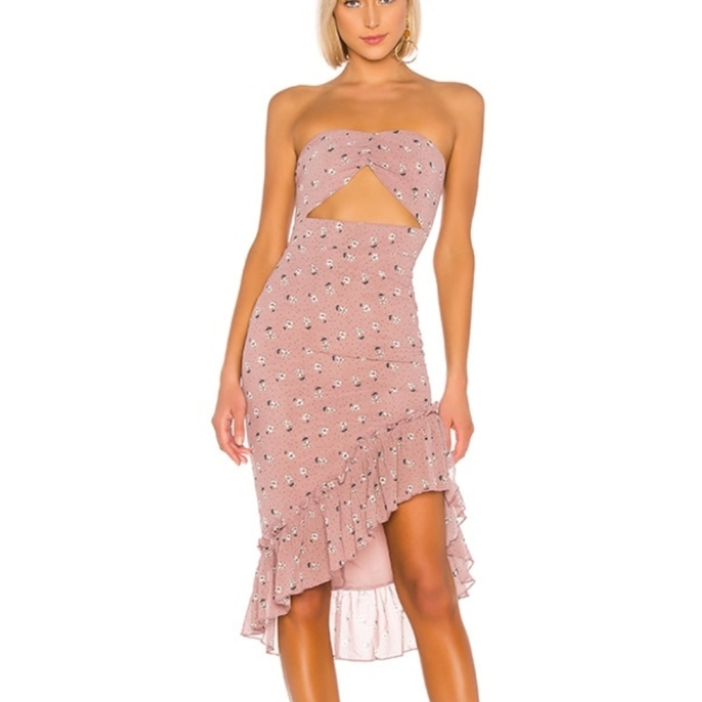 superdown Dusty Rose Floral Strapless Midi Dress
